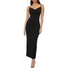 imageVerdusa Womens Cowl Neck Split Side Spaghetti Strap Long Cami DressBlack