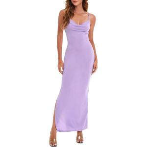 imageVerdusa Womens Cowl Neck Split Side Spaghetti Strap Long Cami DressLilac Purple
