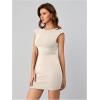 imageVerdusa Womens Backless Round Neck Cap Sleeve Bodycon Mini Clubwear DressBeige