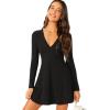 imageVerdusa Womens Elegant Deep V Neck Long Sleeve Ribbed Short Skater DressBlack
