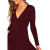 imageVerdusa Womens Elegant Deep V Neck Long Sleeve Ribbed Short Skater DressBurgundy