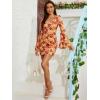 imageVerdusa Womens Floral Print Bell Long Sleeve V Neck Mini Bodycon DressYellow