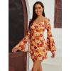 imageVerdusa Womens Floral Print Bell Long Sleeve V Neck Mini Bodycon DressYellow