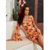 imageVerdusa Womens Floral Print Bell Long Sleeve V Neck Mini Bodycon DressYellow