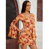 imageVerdusa Womens Floral Print Bell Long Sleeve V Neck Mini Bodycon DressYellow