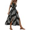 imageVerdusa Womens Summer Maxi Casual Dresses 2024 Cold Shoulder V Neck Short Sleeve DressBlack and White