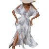 imageVerdusa Womens Summer Maxi Casual Dresses 2024 Cold Shoulder V Neck Short Sleeve DressBlue and White