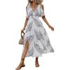 imageVerdusa Womens Summer Maxi Casual Dresses 2024 Cold Shoulder V Neck Short Sleeve DressBlue and White