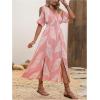 imageVerdusa Womens Summer Maxi Casual Dresses 2024 Cold Shoulder V Neck Short Sleeve DressPink