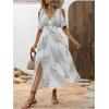 imageVerdusa Womens Summer Maxi Casual Dresses 2024 Cold Shoulder V Neck Short Sleeve DressWhite and Green