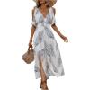 imageVerdusa Womens Summer Maxi Casual Dresses 2024 Cold Shoulder V Neck Short Sleeve DressBlue and White