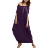 imageVerdusa Womens Boat Neck Dolman Sleeve Caftan Harem Oversized Maxi DressPurplea