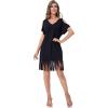 imageVerdusa Womens Cold Shoulder V Neck Fringe Hem Straight Dress Without BeltSolid Black