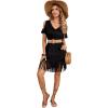 imageVerdusa Womens Cold Shoulder V Neck Fringe Hem Straight Dress Without BeltSolid Black