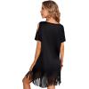 imageVerdusa Womens Cold Shoulder V Neck Fringe Hem Straight Dress Without BeltSolid Black