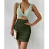 imageVerdusa Womens Colorblock Twist Cut Out Plunging Neck Sleeveless Bodycon Mini DressArmy Green