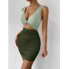 imageVerdusa Womens Colorblock Twist Cut Out Plunging Neck Sleeveless Bodycon Mini DressArmy Green