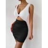 imageVerdusa Womens Colorblock Twist Cut Out Plunging Neck Sleeveless Bodycon Mini DressBlack and White