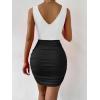 imageVerdusa Womens Colorblock Twist Cut Out Plunging Neck Sleeveless Bodycon Mini DressBlack and White