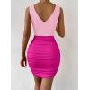 imageVerdusa Womens Colorblock Twist Cut Out Plunging Neck Sleeveless Bodycon Mini DressHot Pink