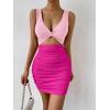 imageVerdusa Womens Colorblock Twist Cut Out Plunging Neck Sleeveless Bodycon Mini DressHot Pink