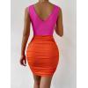 imageVerdusa Womens Colorblock Twist Cut Out Plunging Neck Sleeveless Bodycon Mini DressOrange Pink