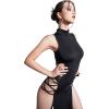 imageVerdusa Womens Crisscross High Split Mock Neck Sleeveless Midi Bodycon DressBlack