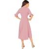 imageVerdusa Womens Elegant Ribbed Ruffle Half Sleeve A Line Dresses Fit and Flare Midi DressPink