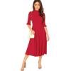 imageVerdusa Womens Elegant Ribbed Ruffle Half Sleeve A Line Dresses Fit and Flare Midi DressRed Solid