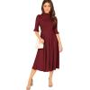 imageVerdusa Womens Elegant Ribbed Ruffle Half Sleeve A Line Dresses Fit and Flare Midi DressWine Red