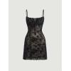 imageVerdusa Womens Floral Print Mesh Tie Front Square Neck Bodycon Cami DressBlack