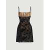 imageVerdusa Womens Floral Print Mesh Tie Front Square Neck Bodycon Cami DressBlack