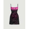 imageVerdusa Womens Floral Print Mesh Tie Front Square Neck Bodycon Cami DressPink Black