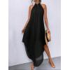 imageVerdusa Womens Flowy Halter Neck Sleeveless Asymmetrical Hem Maxi Long DressBlack