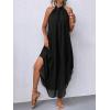 imageVerdusa Womens Flowy Halter Neck Sleeveless Asymmetrical Hem Maxi Long DressBlack