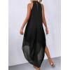 imageVerdusa Womens Flowy Halter Neck Sleeveless Asymmetrical Hem Maxi Long DressBlack
