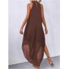 imageVerdusa Womens Flowy Halter Neck Sleeveless Asymmetrical Hem Maxi Long DressBrown