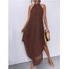 imageVerdusa Womens Flowy Halter Neck Sleeveless Asymmetrical Hem Maxi Long DressBrown