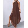 imageVerdusa Womens Flowy Halter Neck Sleeveless Asymmetrical Hem Maxi Long DressBrown