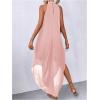imageVerdusa Womens Flowy Halter Neck Sleeveless Asymmetrical Hem Maxi Long DressLight Pink