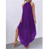 imageVerdusa Womens Flowy Halter Neck Sleeveless Asymmetrical Hem Maxi Long DressPurple