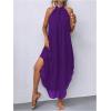 imageVerdusa Womens Flowy Halter Neck Sleeveless Asymmetrical Hem Maxi Long DressPurple