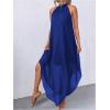imageVerdusa Womens Flowy Halter Neck Sleeveless Asymmetrical Hem Maxi Long DressRoyal Blue