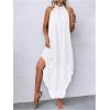imageVerdusa Womens Flowy Halter Neck Sleeveless Asymmetrical Hem Maxi Long DressWhite