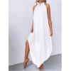 imageVerdusa Womens Flowy Halter Neck Sleeveless Asymmetrical Hem Maxi Long DressWhite