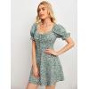 imageVerdusa Womens Milkmaid Dresses Floral Puff Short Sleeve Ruched A Line V Neck Ruffle Mini Short Dress00green