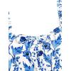 imageVerdusa Womens Milkmaid Dresses Floral Puff Short Sleeve Ruched A Line V Neck Ruffle Mini Short DressBlue White