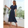 imageVerdusa Womens Polka Dots Print Short Sleeve Shirred A Line Flared Midi Dress