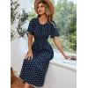 imageVerdusa Womens Polka Dots Print Short Sleeve Shirred A Line Flared Midi Dress