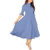 imageVerdusa Womens Elegant Ribbed Ruffle Half Sleeve A Line Dresses Fit and Flare Midi DressSlate Blue